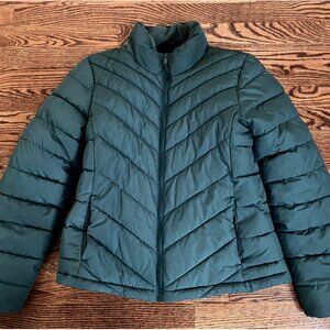 Gap Puffer Jacket Women's Size Medium Green Hooded Light Weight Packable Coat